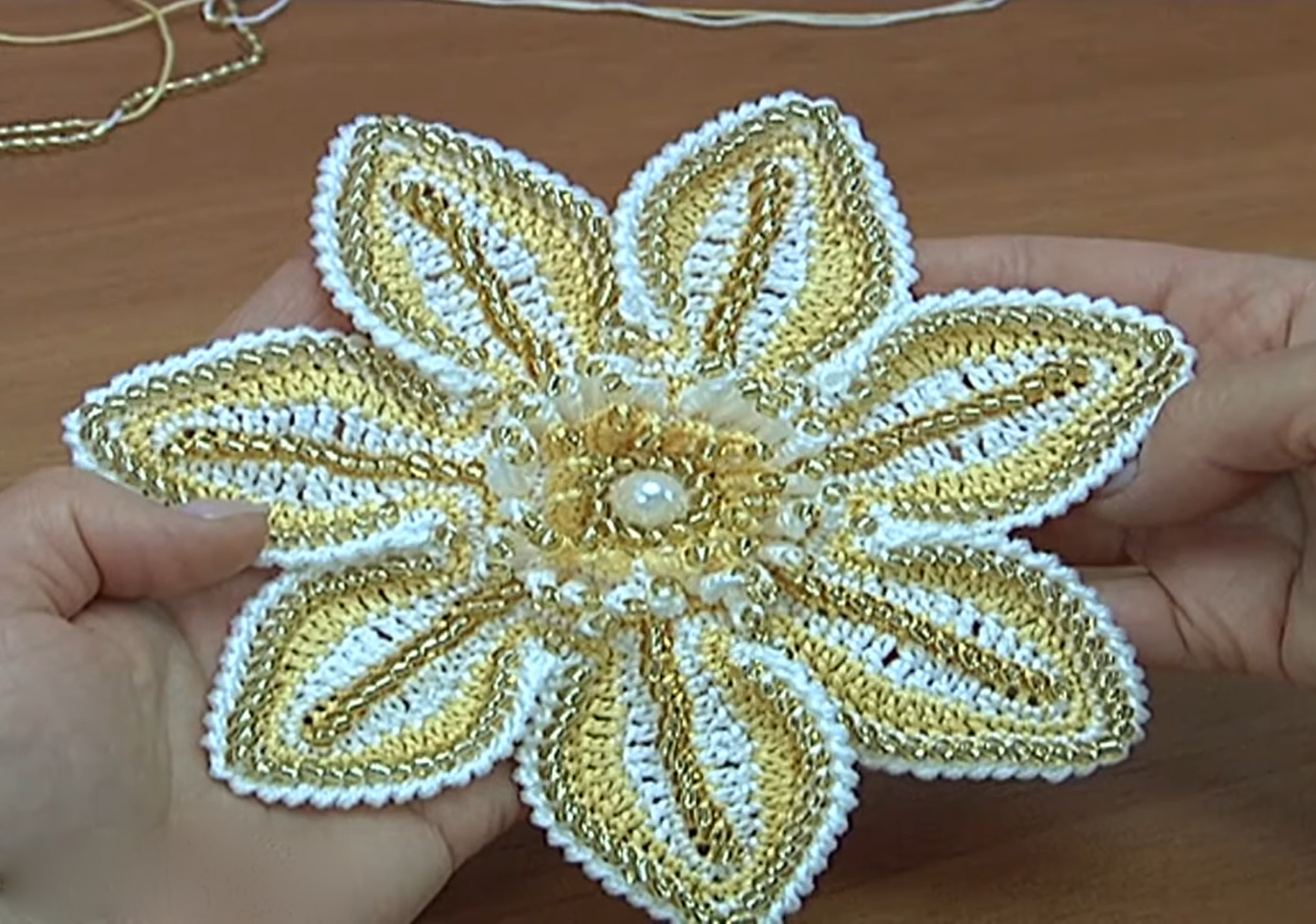 Crochet 3 D Flower With Beads We Love Crochet