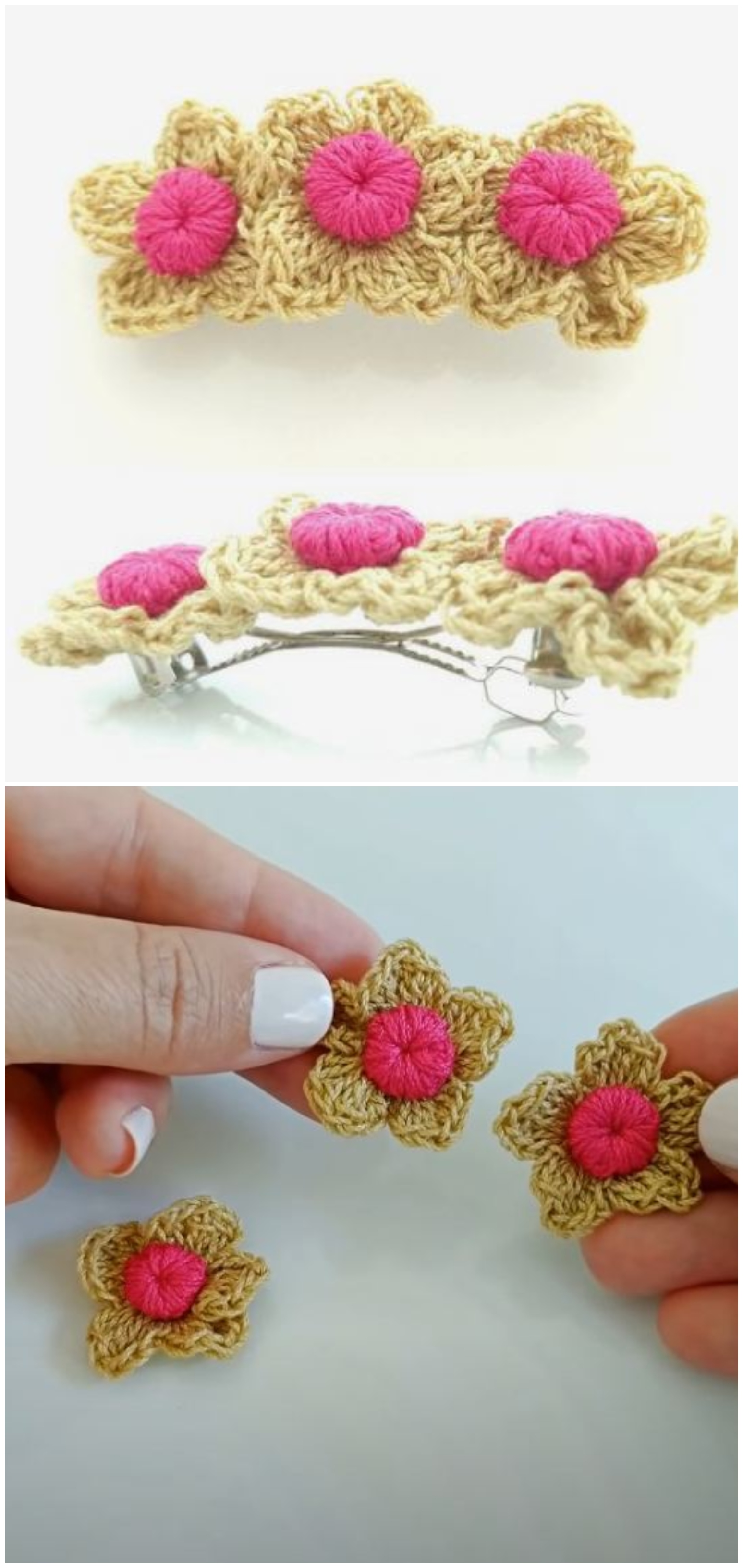 Crochet Hair-clip With Tiny Flowers - We Love Crochet